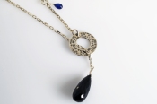 Black Onyx and Kyanite Lariat Necklace